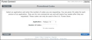 App Selection for Promo Codes (click to enlarge)